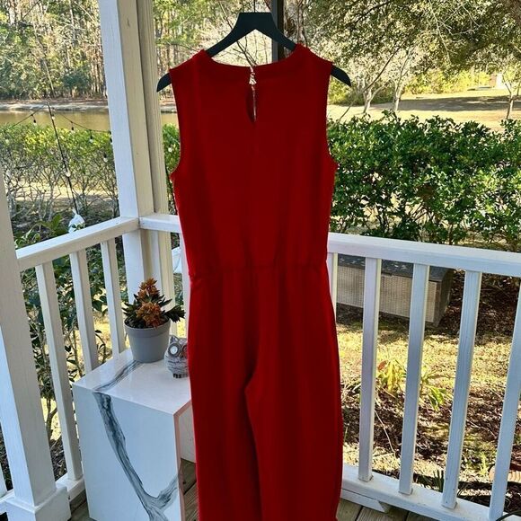 Boston Proper Red Zip Front Jumpsuit - Picture 3 of 6